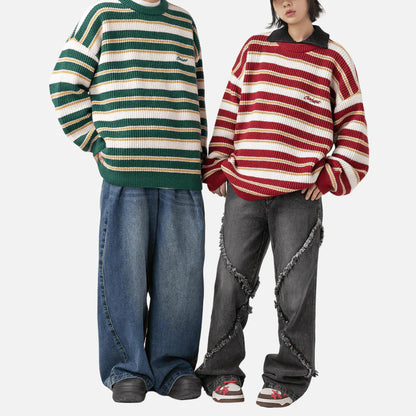 Suéter de punto a rayas de peso pesado