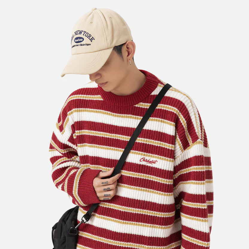 Suéter de punto a rayas de peso pesado