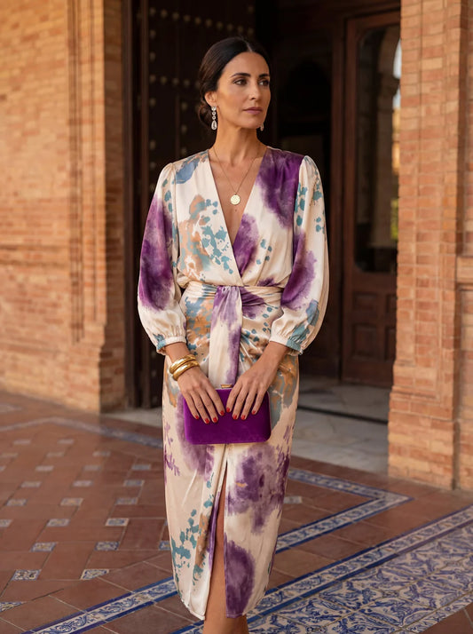 ANNA | Vestido elegante con estampado acuarela y caída fluida