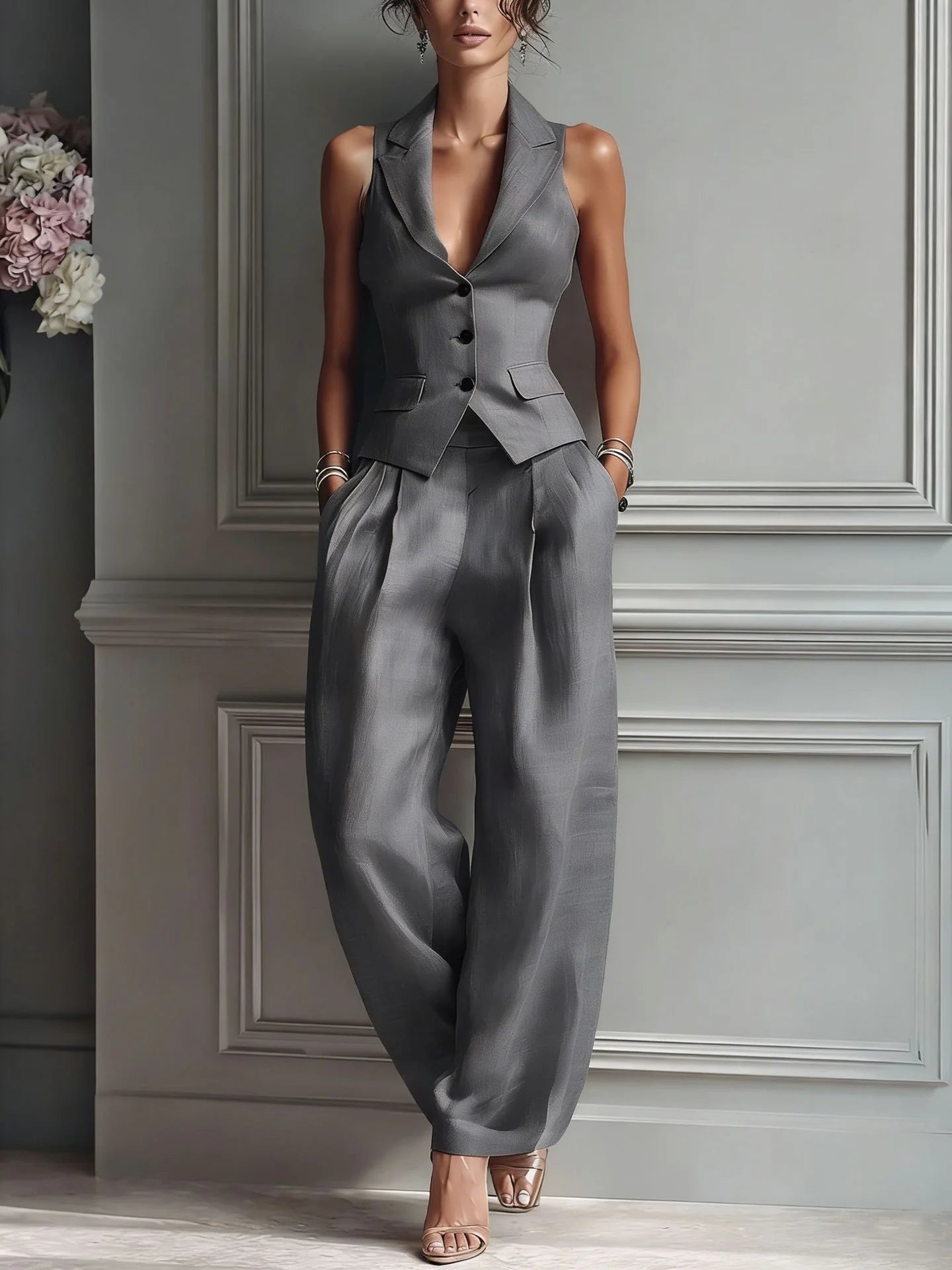 ZOË | Traje de dos piezas con cuello en V y botones para mujer