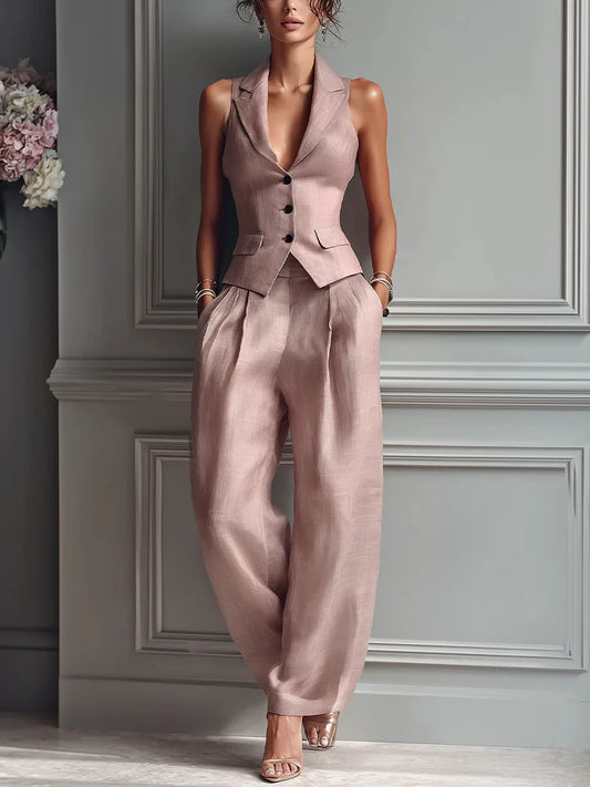 ZOË | Traje de dos piezas con cuello en V y botones para mujer