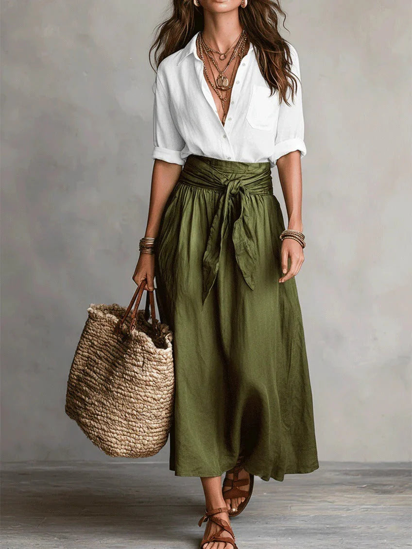 VERA | Conjunto 2 piezas elegante de camisa relajada y falda envolvente