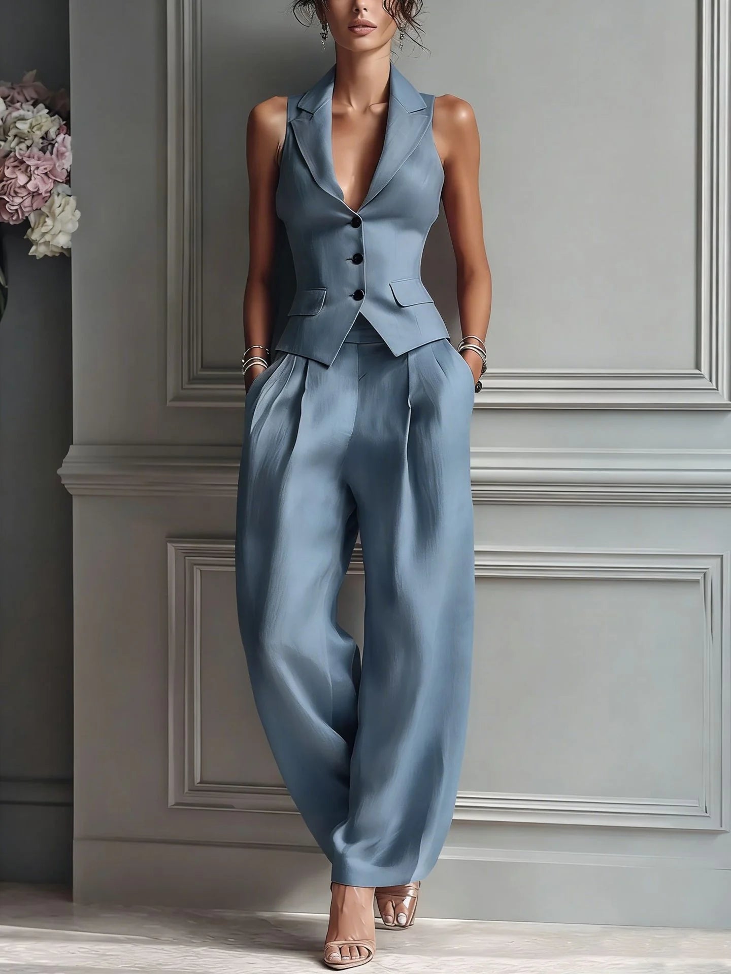 ZOË | Traje de dos piezas con cuello en V y botones para mujer