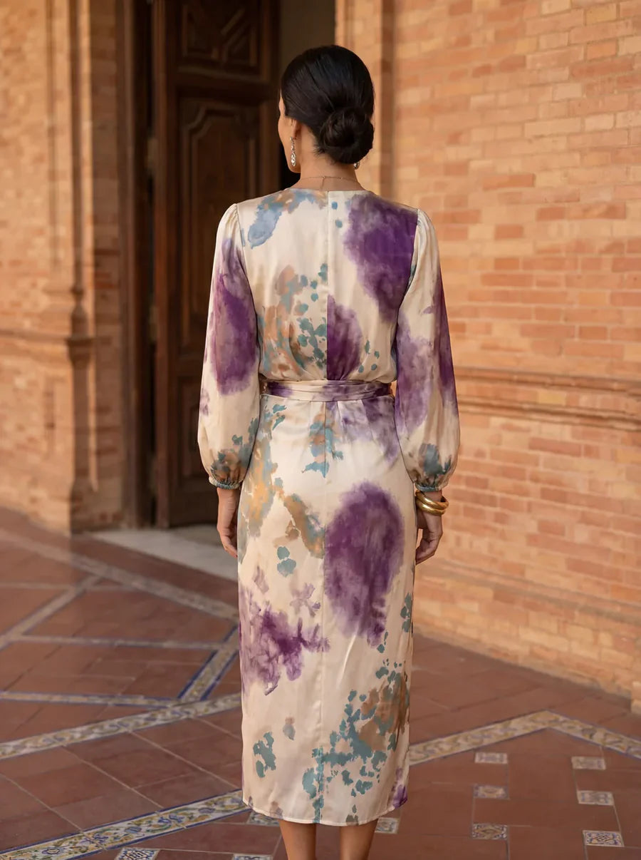 ANNA | Vestido elegante con estampado acuarela y caída fluida