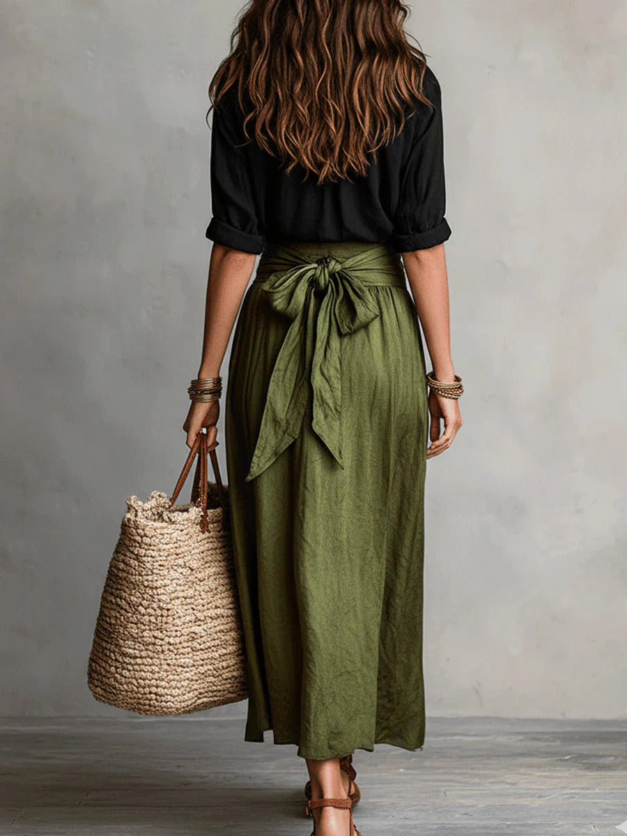 VERA | Conjunto 2 piezas elegante de camisa relajada y falda envolvente