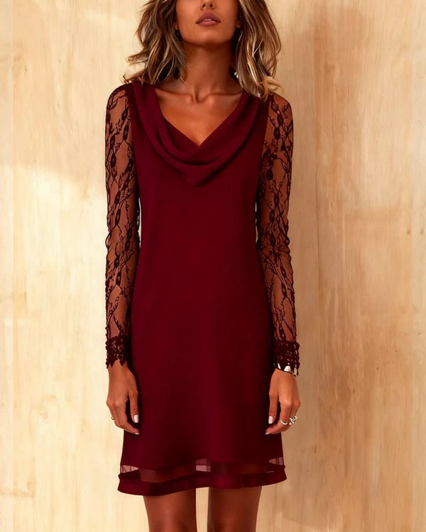 ALEXA | Vestido elegante con mangas de encaje y caída sofisticada
