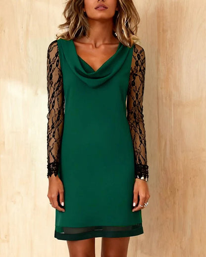 ALEXA | Vestido elegante con mangas de encaje y caída sofisticada